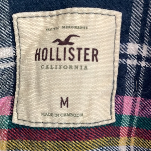 Hollister Plaid Navy Pink White Yellow Teal Flannel long sleeve button down- M - Picture 4 of 9